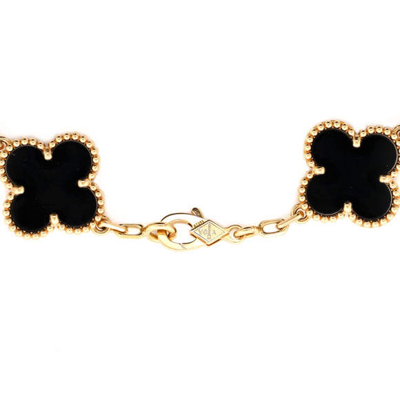 Van Cleef & Arpels Vintage Alhambra 5 Motifs Bracelet 18K Yellow Gold and Onyx - Picture 3 of 4